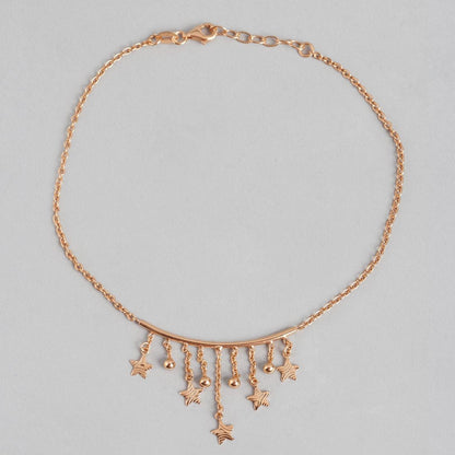 Hanging Stars Rose Gold Plated 925 Sterling Silver Chained Anklet