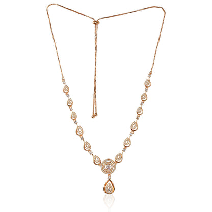 Stylish 18k Rose Gold Plated Ame Chain Pendent Necklace & Earrings Set for Women & Girls, Luxury AD Pendant Gift Set for Women, Girls & Her