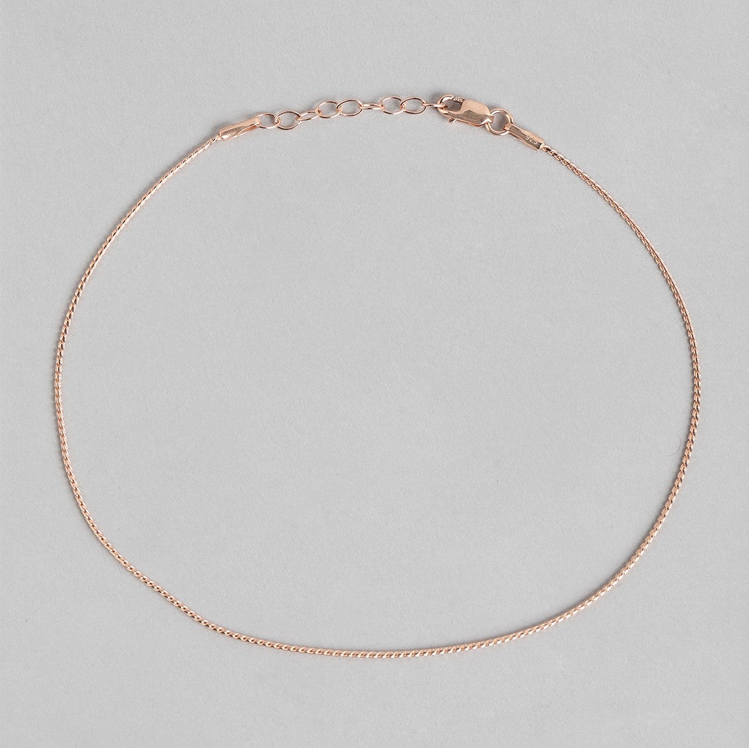 Classical Rope Chain 925 Sterling Silver Anklet In Rose Gold Plating