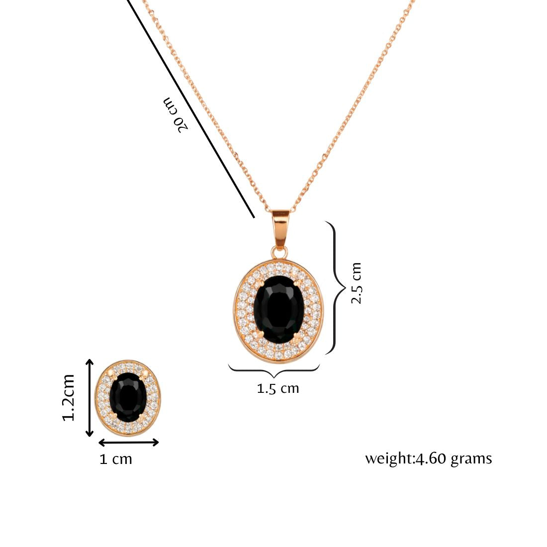 Rose Gold Black Oval Stone Necklace Set for Women And Girls