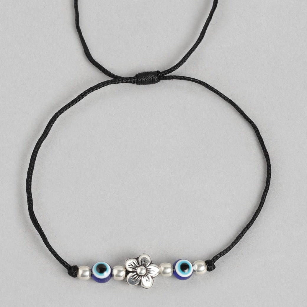 Floral Evil eye 925 Sterling Silver Thread Anklet