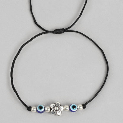 Floral Evil eye 925 Sterling Silver Thread Anklet