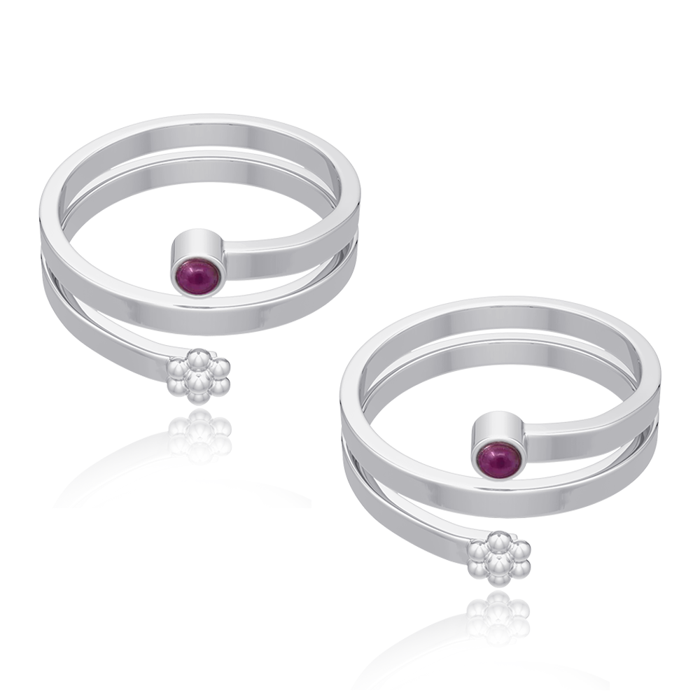92.5 Sterling Silver Red Pota Toe Ring (Pair)