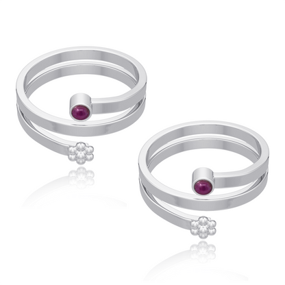 92.5 Sterling Silver Red Pota Toe Ring (Pair)