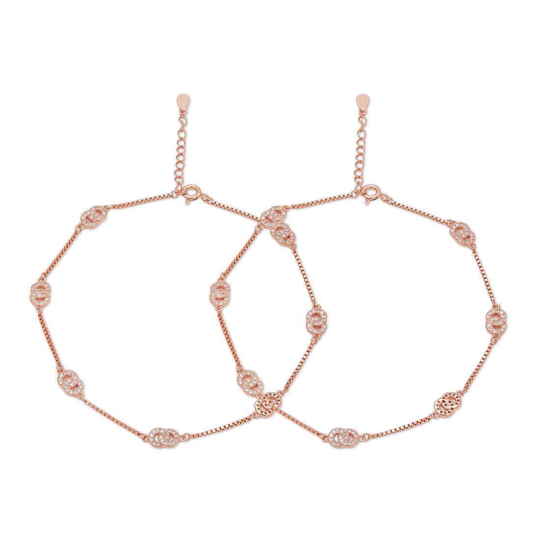 Double Circle CZ Rose Gold Plated 925 Sterling Silver Anklet