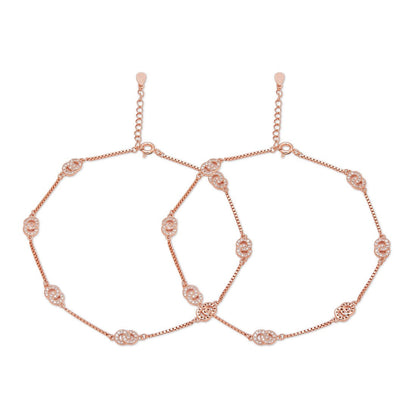 Double Circle CZ Rose Gold Plated 925 Sterling Silver Anklet