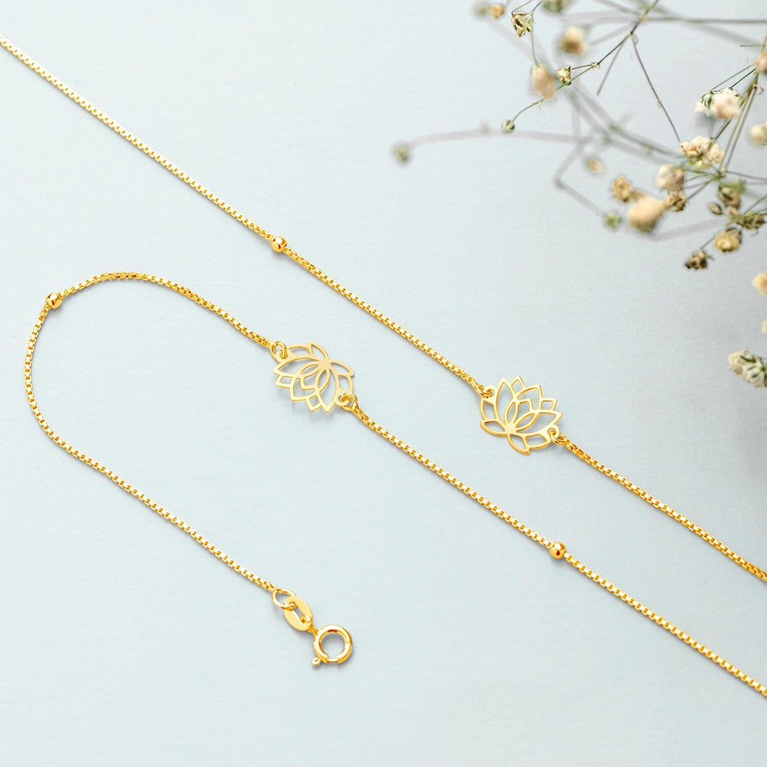 Lotus Gold Plated 925 Sterling Silver Chained Anklet