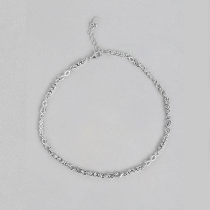Infinity Cubic Zirconia Rhodium Plated 925 Sterling Silver Anklet