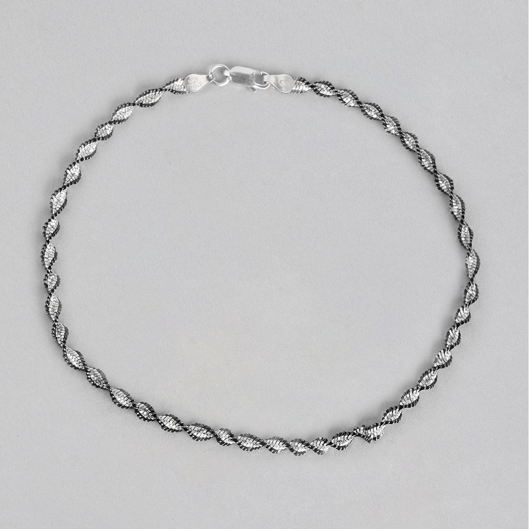 Black Twisted Weave 925 Sterling Silver Anklet