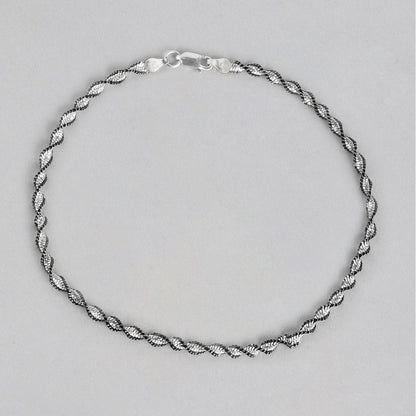 Black Twisted Weave 925 Sterling Silver Anklet