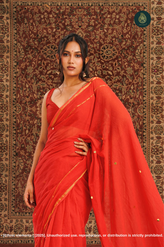 Ruby Mul Cotton Saree With Gini Work Zari Border