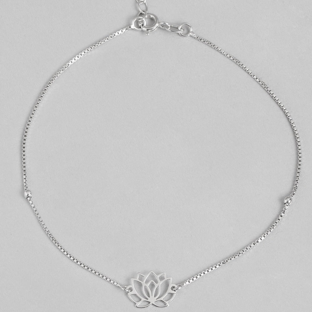 925 Sterling Silver lotus anklet for women on a delicate chain. Fine silver jewellery – Zavya