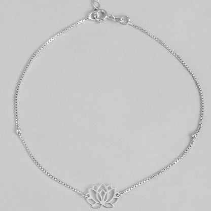 925 Sterling Silver lotus anklet for women on a delicate chain. Fine silver jewellery – Zavya