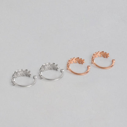 Leafy Silver Adjustable Rodium-Rose Gold 925 Silver Toe Ring Combo