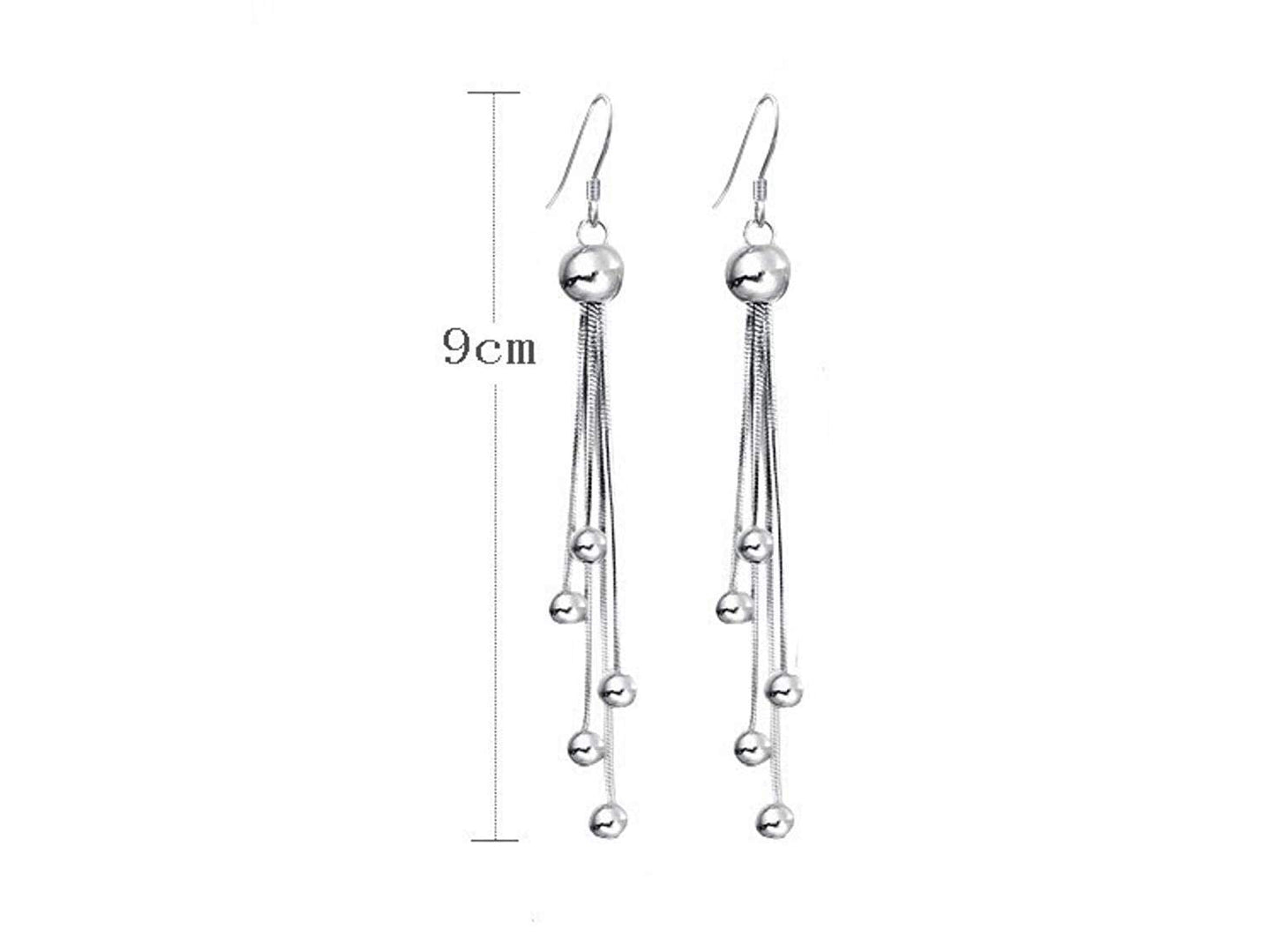Nilu's Collection Silver Plated Long Five Beads Retro Earrings Flash Jewelry for Girls and Women Alloy Drops & Danglers
