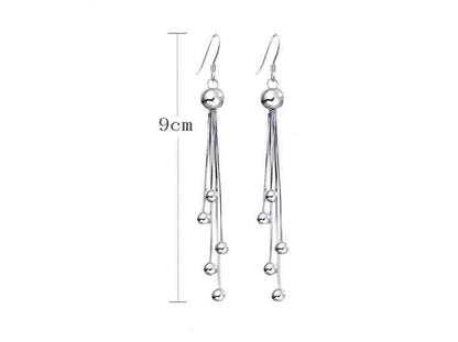 Nilu's Collection Silver Plated Long Five Beads Retro Earrings Flash Jewelry for Girls and Women Alloy Drops & Danglers