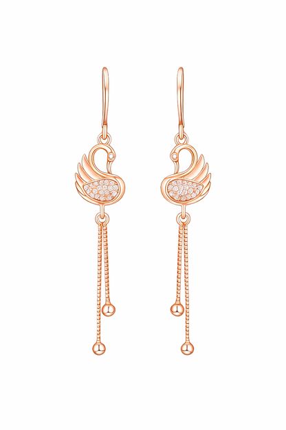 Rose Gold Plated Long Earrings, American Diamond Studded Lightweight Danglers Drop Earrings for Women and Girls (Swan)