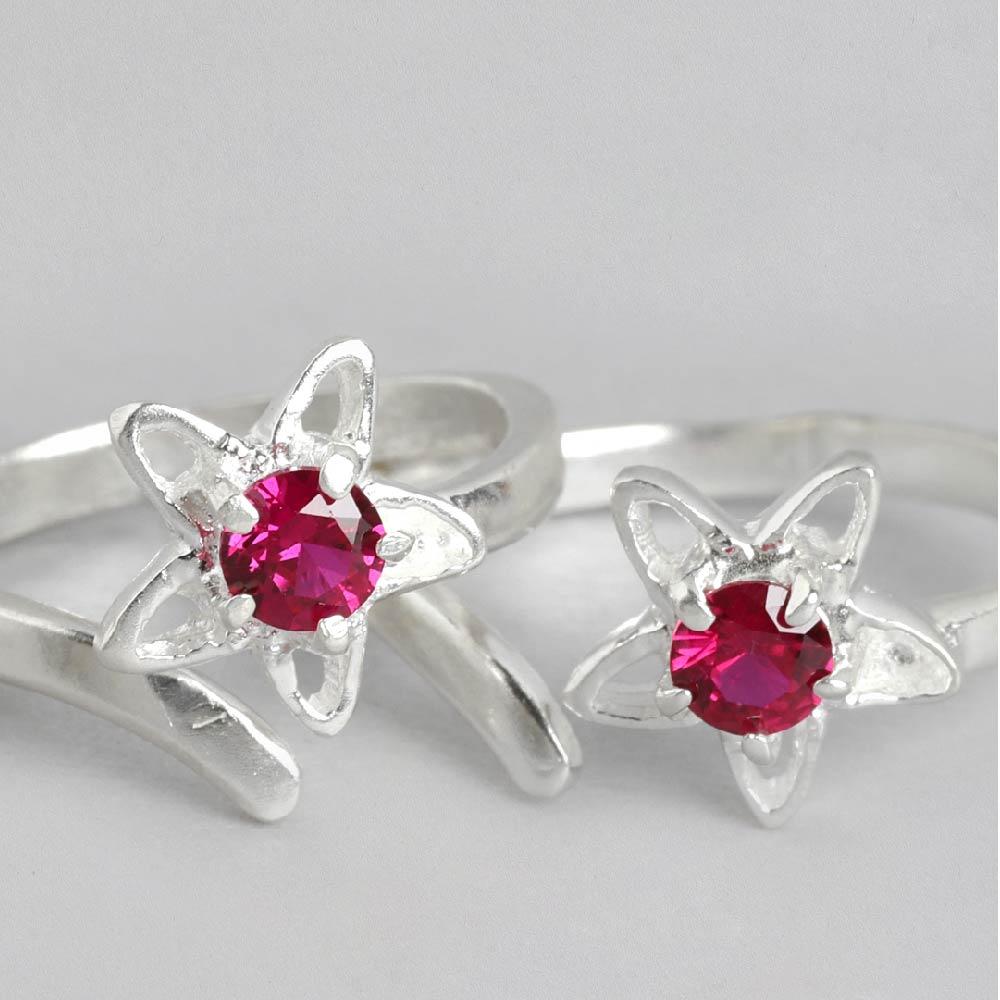 92.5 Sterling Silver Pink stone Toe ring