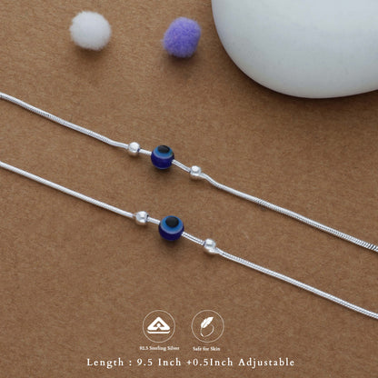 Blue Evil Eye Chain 925 Silver Women Anklet