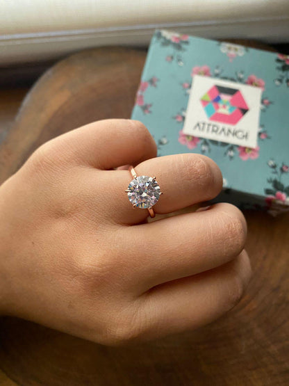 3 Carat Classic Round Solitaire Ring - Attrangi
