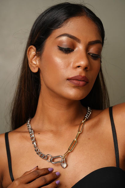 3 in 1 Cuban Gold Statement Chunky Necklace | Silver - Attrangi