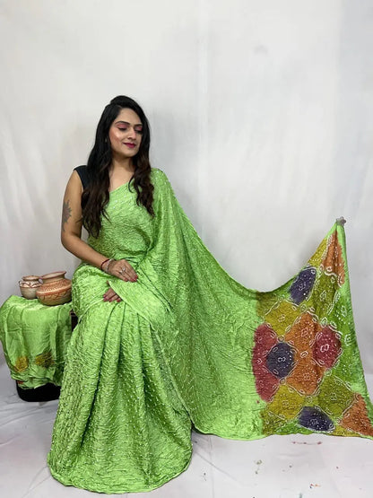 Pure Modal Silk Barik Bandhej Lagdi Pallu Bandhani Saree - Premium  from Ethenika.com  - Just INR 5990! Shop now at Ethenika.com 