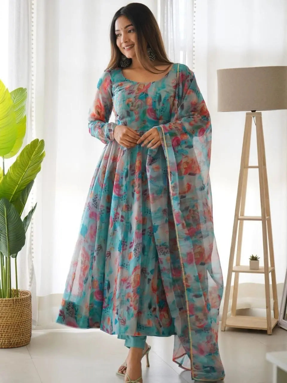 Organza Floral Digital Print Flair Dress Suit - Premium  from Ethenika.com - Just INR 1590! Shop now at Ethenika.com 