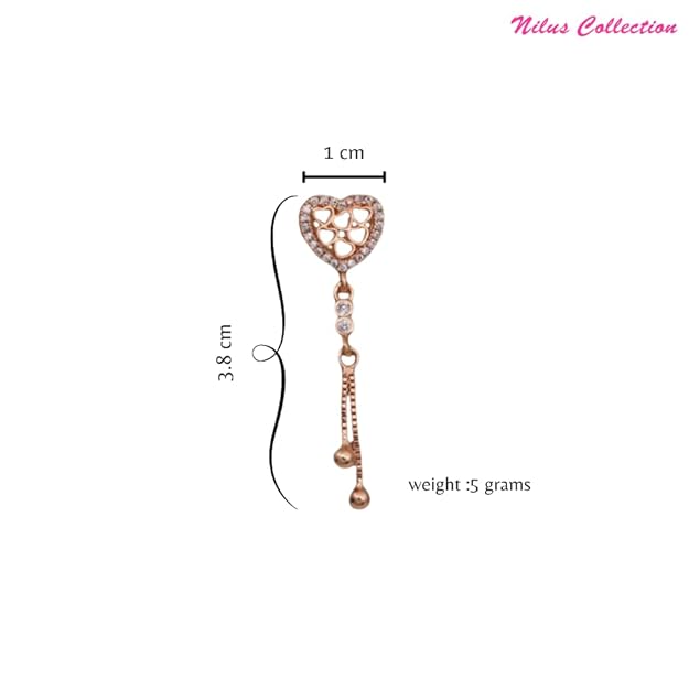 Rose Gold Plated Heart Design Dangling Earrings For Women And Girls