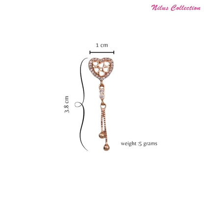 Rose Gold Plated Heart Design Dangling Earrings For Women And Girls