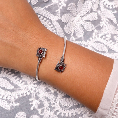 Aparna Red Flower Silver Oxidized Bracelet - Teejh