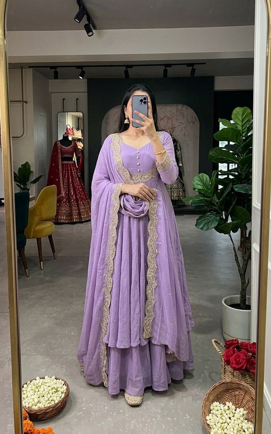 Vachitra Silk Sequence Embroidery Work Kurti Cape Set