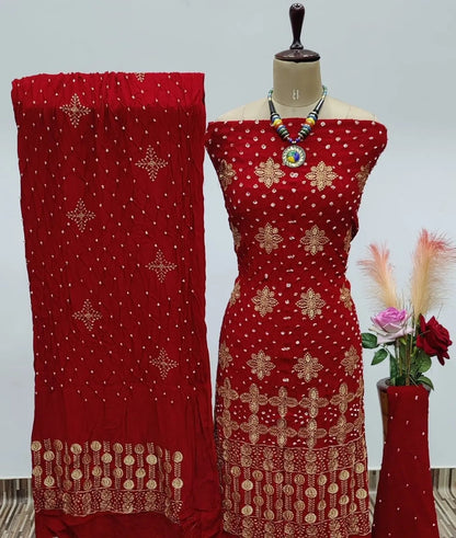 Reyon Embroidery Work Authentic Hand Crafted Kutch Bandhani Dress Material - Premium  from Ethenika.com  - Just INR 2190! Shop now at Ethenika.com 