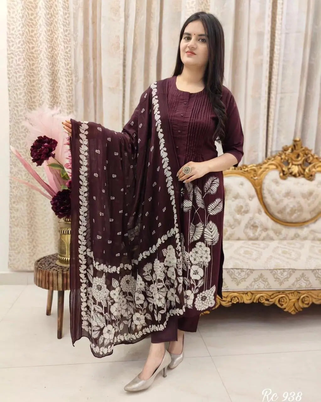 Soft Cotton Self Print Kurti Pant Dupatta Set - Premium  from Ethenika.com - Just INR 2490! Shop now at Ethenika.com 