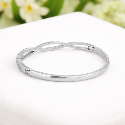 Silver Plated Kada Bracelet with American Diamond