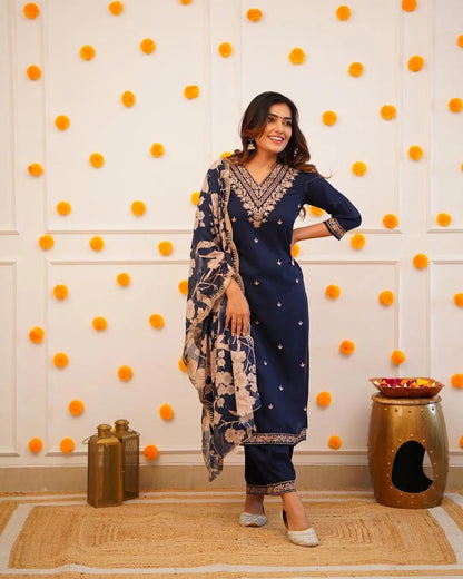 Floral Digital Print Embroidery work Afghani Salwar Suit Set - Premium  from Ethenika.com - Just INR 2190! Shop now at Ethenika.com 