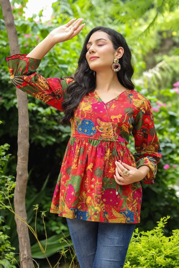 Black Tribal Printed Empire Top
