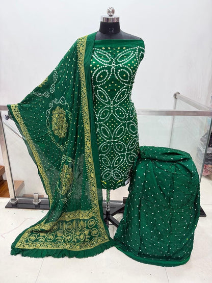 Modal Silk Original Hand Crafted Silk 3pc Bandhani Dress Material