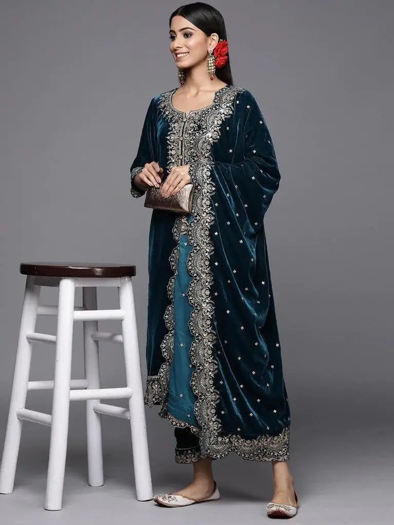 Winter Special Velvet Kurti Pallazo Dupatta Set (Stitched) - Premium  from Ethenika.com - Just INR 2790! Shop now at Ethenika.com 