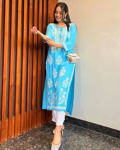 Chikankari Kurti Pant Set - Premium  from Ethenika.com - Just INR 1490! Shop now at Ethenika.com 