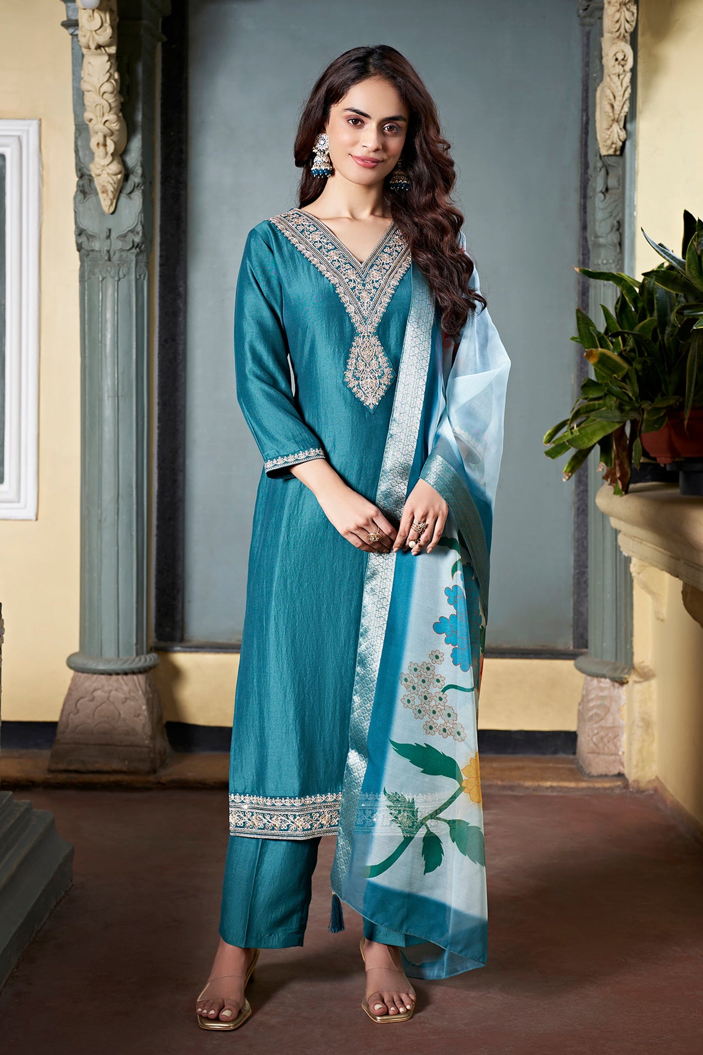 Rama Chinon embroidered Straight kurta Set