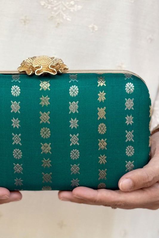 Palki Pure Kanchi Silk Clutch - Turquoise