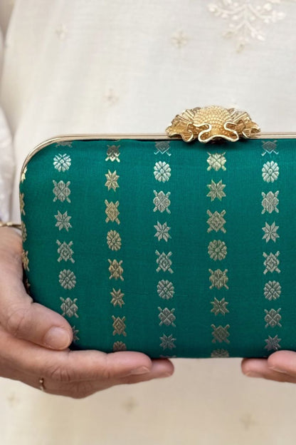 Palki Pure Kanchi Silk Clutch - Turquoise