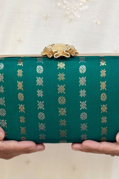 Palki Pure Kanchi Silk Clutch - Turquoise
