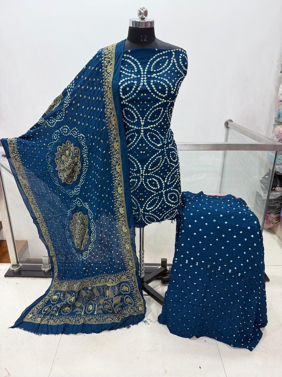 Modal Silk Original Hand Crafted Silk 3pc Bandhani Dress Material