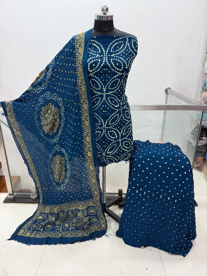 Modal Silk Original Hand Crafted Silk 3pc Bandhani Dress Material