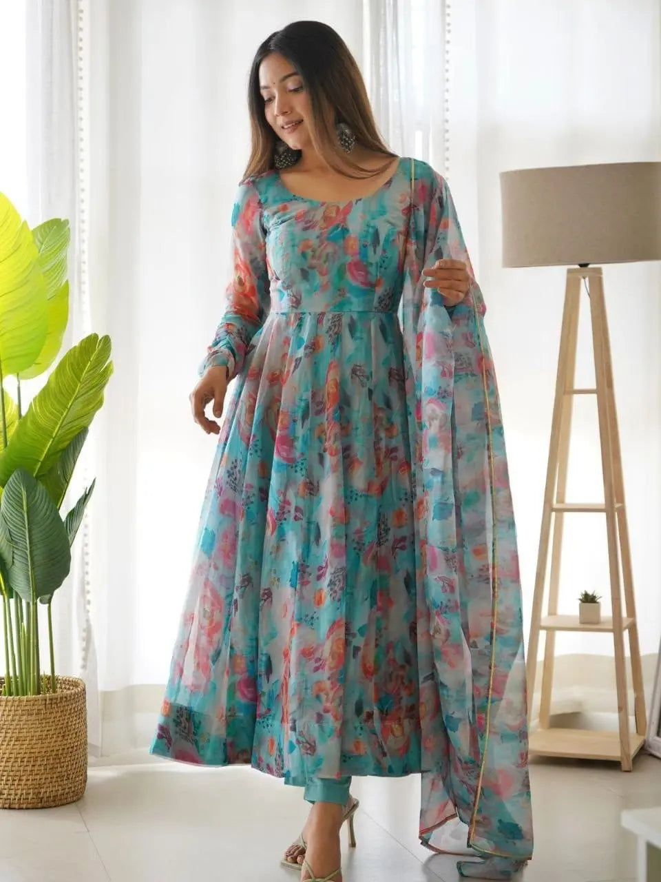 Organza Floral Digital Print Flair Dress Suit - Premium  from Ethenika.com - Just INR 1590! Shop now at Ethenika.com 