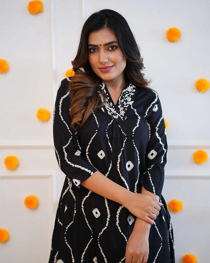 Neckline Thread Work Leheriya Kurti Pant Set (Stitched) - Premium  from Ethenika.com - Just INR 1990! Shop now at Ethenika.com 