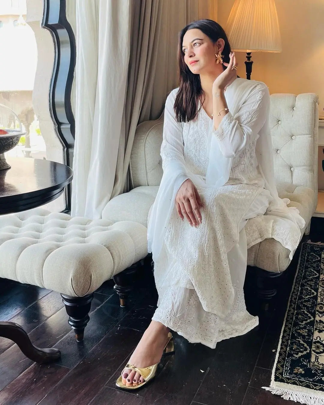 Chikankari kurti with Diamond work Kurti Palazzo set - Premium  from Ethenika.com - Just INR 2590! Shop now at Ethenika.com 