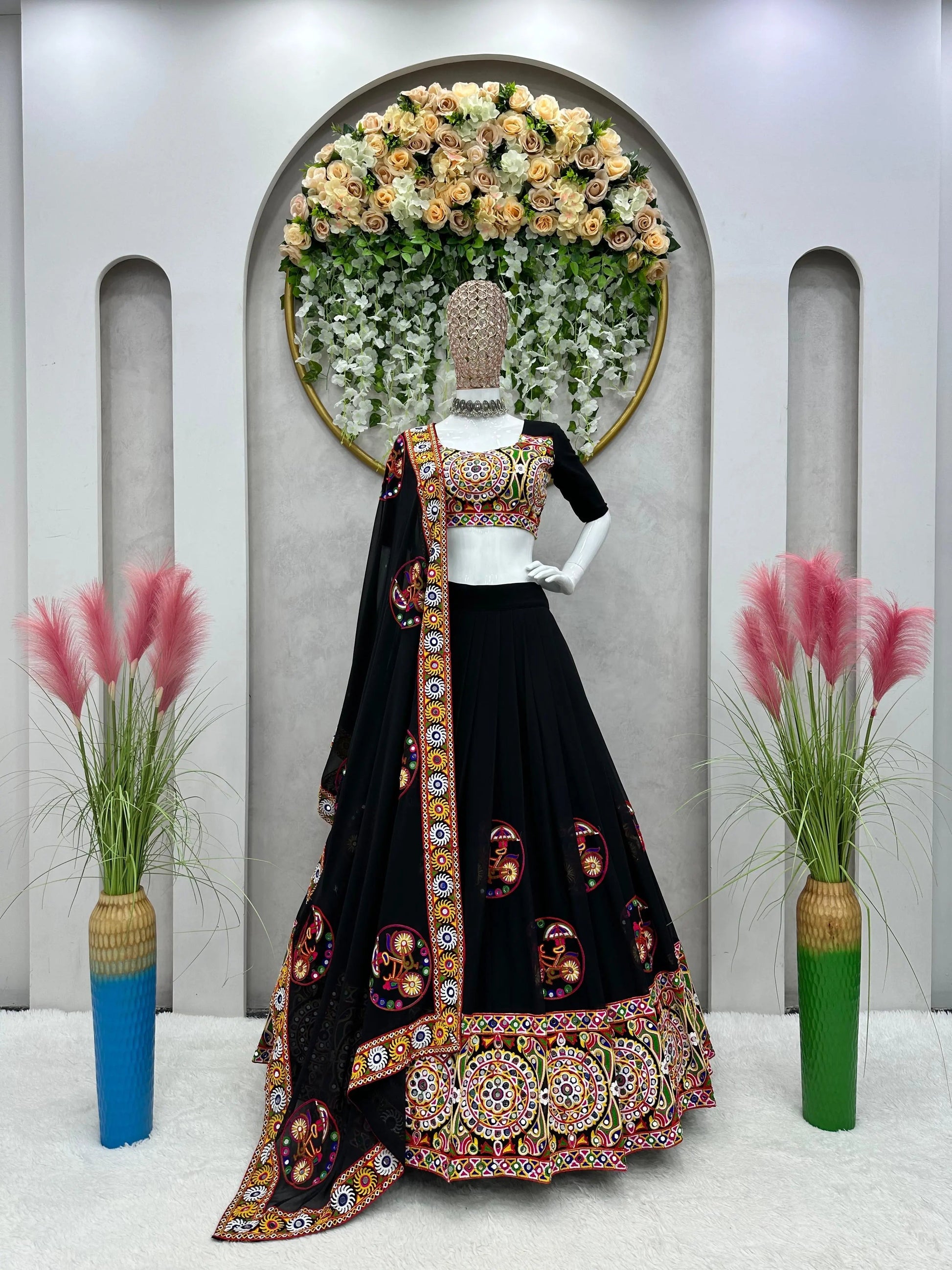 Faux Gerogette Full Mirror work Chaniya Choli (Stitched) - Premium  from Ethenika.com - Just INR 3999! Shop now at Ethenika.com 