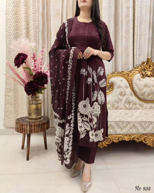 Soft Cotton Self Print Kurti Pant Dupatta Set - Premium  from Ethenika.com - Just INR 2490! Shop now at Ethenika.com 